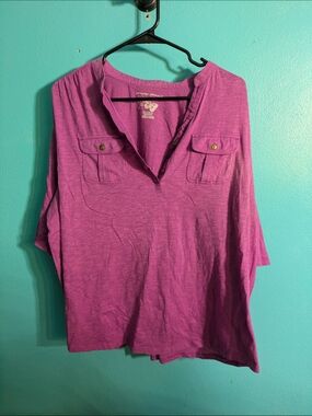 Just My Size Magenta Split-Neck Tunic with Utility Pockets